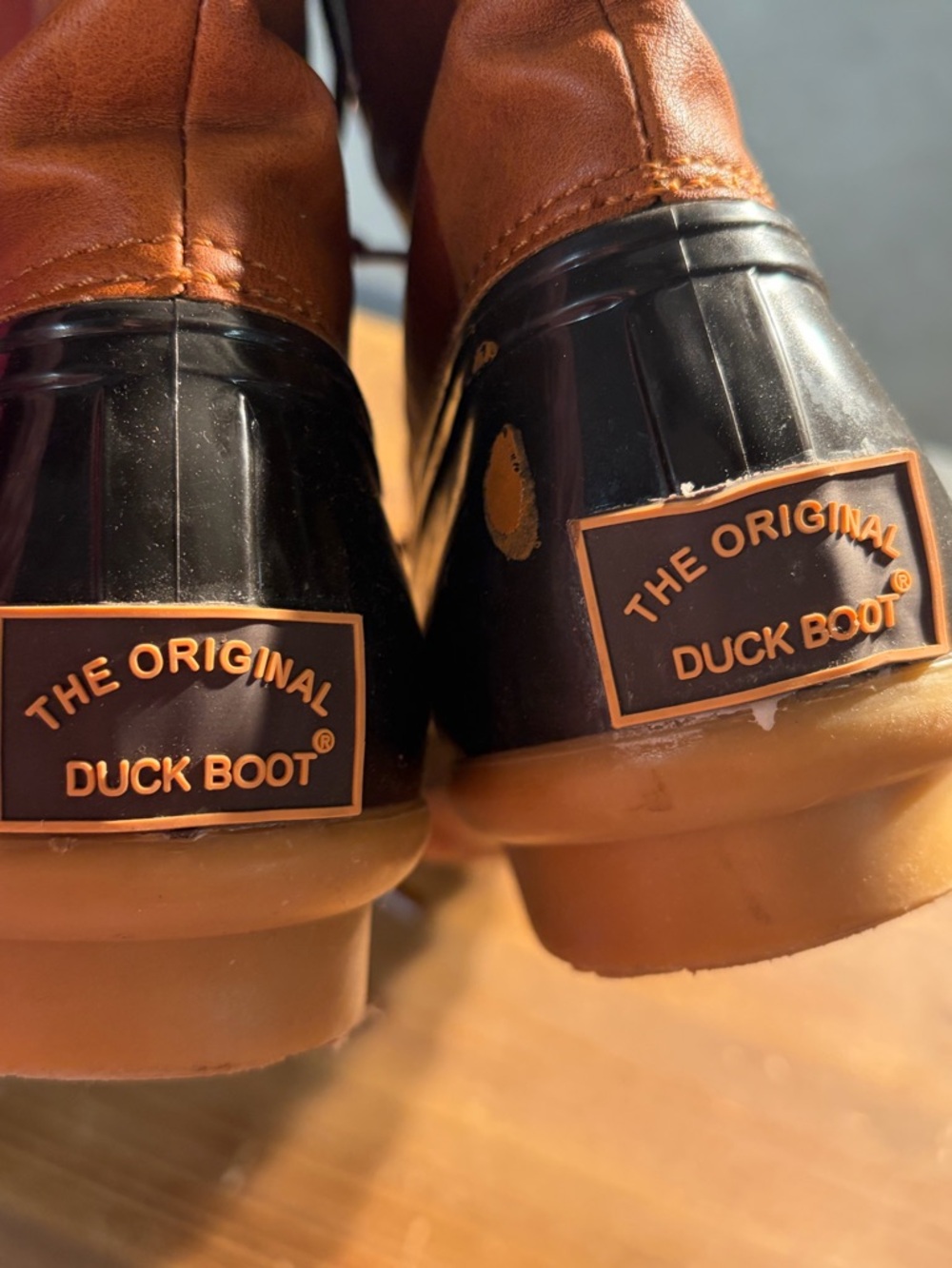 Duck Boots Two Tone Lace Up Rain Boots Size 7.5 Brown Black Waterproof